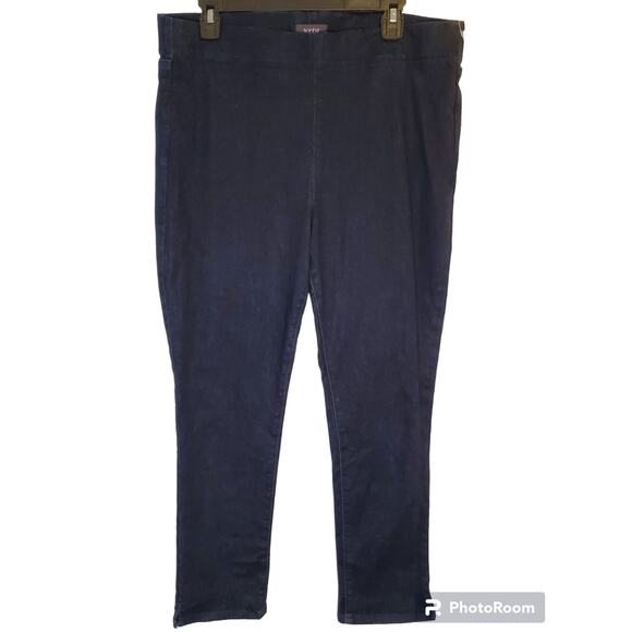 NYDJ Alina Skinny Dark Blue Pull On Ankle Cropped Slit Jeggings Size 14 - Picture 4 of 15